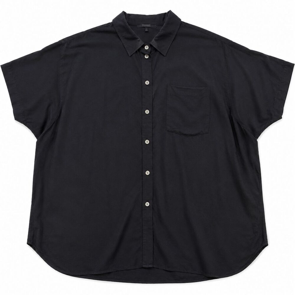 Madewell Womens 2X Black Button Front Short Sleeve Collared Shirt Top Plus